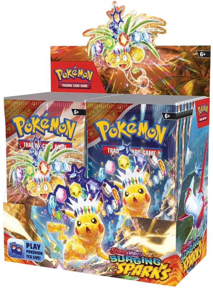 Factory-sealed Surging Sparks booster display box with 36 packs
